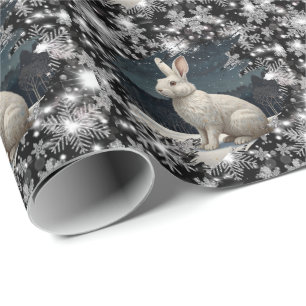 Papel De Presente Flocos de neve de Natal coelho branco elegante