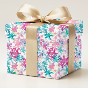 Papel De Presente Flocos de Neve de Natal Coloridos em Aquarela