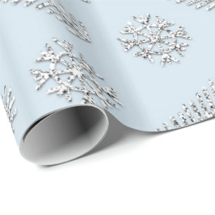 Papel De Presente Flocos de neve de Natal com brilho azul