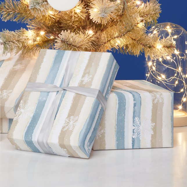 Papel De Presente Flocos de neve de natal com creme azul (Feriados)