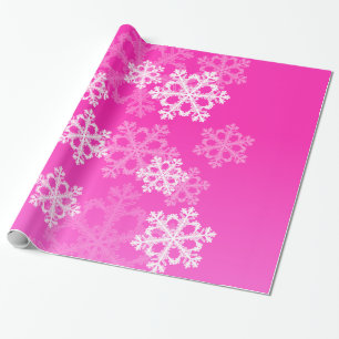 Papel De Presente Flocos de neve de Natal, de cor rosa e branca