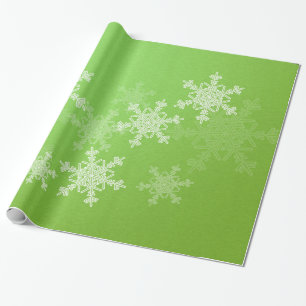 Papel De Presente Flocos de neve de Natal, de cor verde e branca