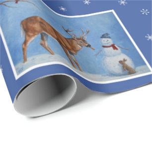 Papel De Presente Flocos de neve de Natal de Deer & Snowman