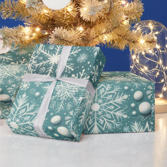 Papel De Presente Flocos de Neve de Natal Decoupage Azul Turquesa Br (Feriados)