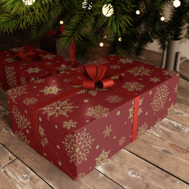 Papel De Presente Flocos de neve de Natal Dourados e brilhantes Fest