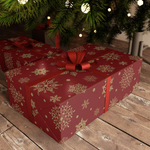 Papel De Presente Flocos de neve de Natal Dourados e brilhantes Fest