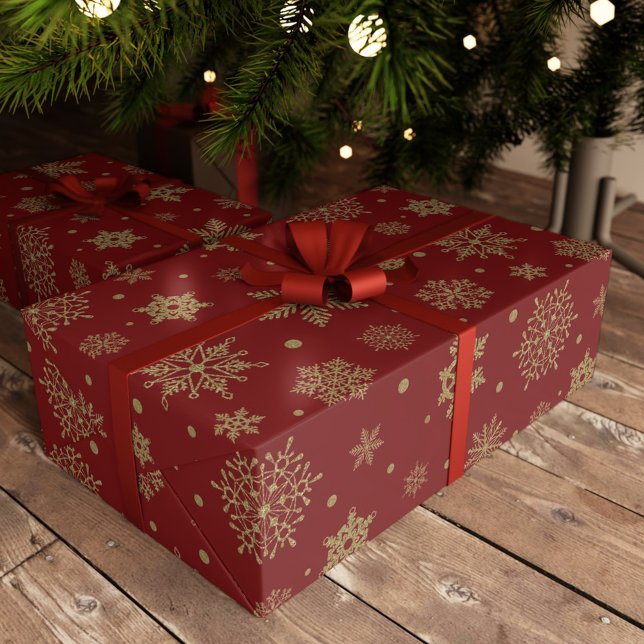 Papel De Presente Flocos de neve de Natal Dourados e brilhantes Fest (Criador carregado)