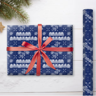 Papel De Presente Flocos de neve de Natal em Azul Gemstone