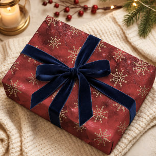 Papel De Presente Flocos de Neve de Natal Festivo Vermelho Elegante