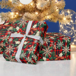 Papel De Presente Flocos de Neve de Natal Folhas de Azevinho sobre P