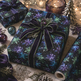 Papel De Presente Flocos de Neve de Natal Gótico Azul Verde