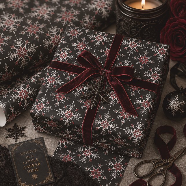 Papel De Presente Flocos de Neve de Natal Gótico Preto (Criador carregado)