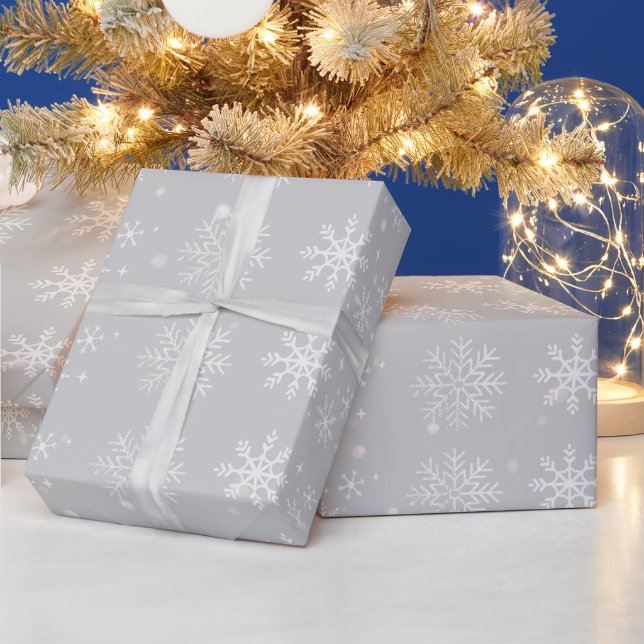 Papel De Presente Flocos de Neve de Natal Prateados (Feriados)