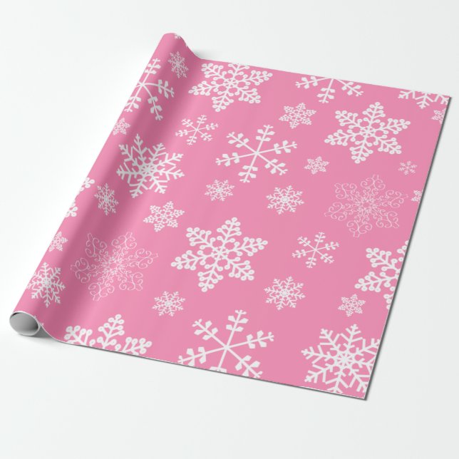 Papel De Presente flocos de neve de natal rosa (Desenrolado)