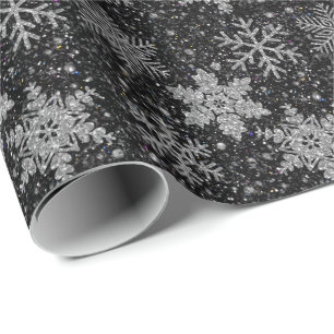 Papel De Presente Flocos de neve de prata de Natal