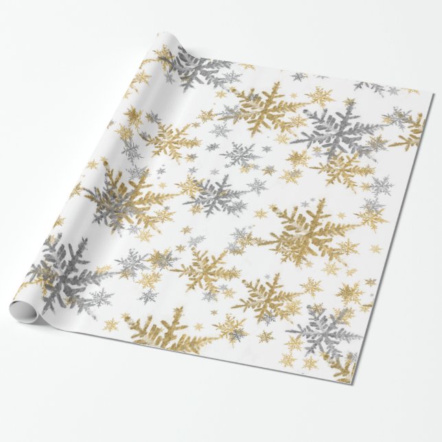 Papel De Presente Flocos de neve de prata e Dourado (Desenrolado)