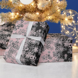 Papel De Presente "Flocos de neve de prata e rosa