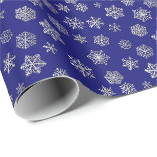 Papel De Presente Flocos de neve de prata em um fundo azul