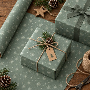 Papel De Presente Flocos de Neve de Sage Suave em ID1334 Verde Escur