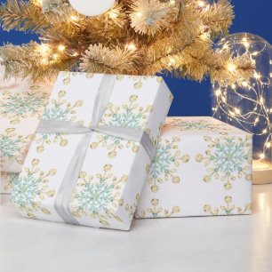 Papel De Presente Flocos de Neve de Vidro de Natal Dourado Turquesa 