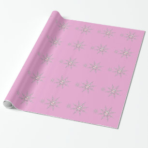 Papel De Presente Flocos de Neve do Inverno Rosa Encantado