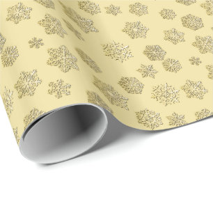 Papel De Presente Flocos de neve do ouro 3 d sobre fundo dourado