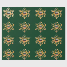 Papel De Presente Flocos de neve Dourados no Livro Verde