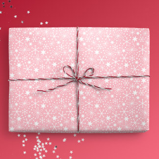 Papel De Presente Flocos de neve e estrelas retrorreflectores rosa