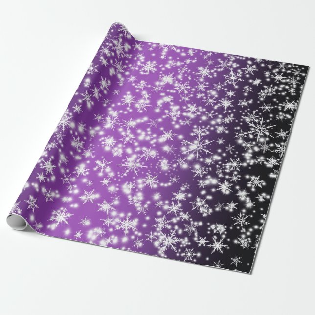 Papel De Presente Flocos de neve e faíscas sobre luz magenta (Desenrolado)