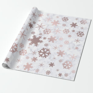 Papel De Presente Flocos de neve e mármore Dourados do Rosa de Nata