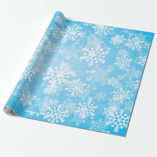 Papel De Presente Flocos de neve em azul brilhante (Desenrolado)