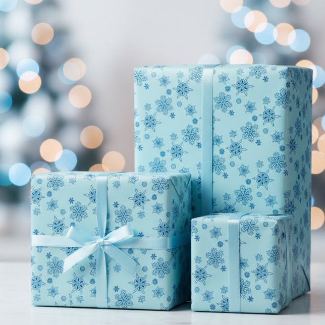 Papel De Presente flocos de neve em azul pó  (Criador carregado)