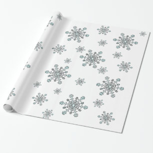 Papel De Presente Flocos de neve em branco prateado e azul em branco