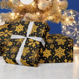 Papel De Presente Flocos de Neve em Brilho Dourado Falso de Natal