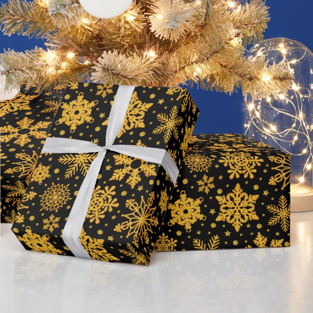 Papel De Presente Flocos de Neve em Brilho Dourado Falso de Natal (Feriados)