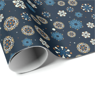 Papel De Presente Flocos de neve escandinavos bonito de cor azul-lar