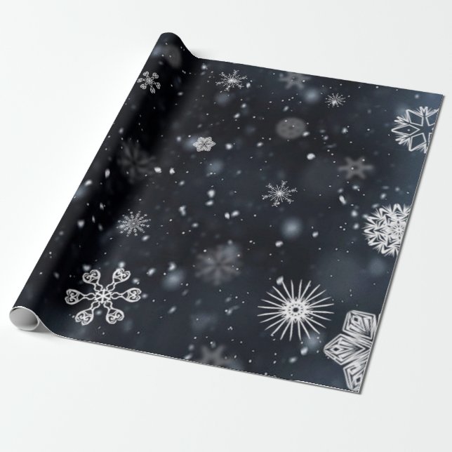 Papel De Presente Flocos de neve exclusivos e vencidos em preto (Desenrolado)
