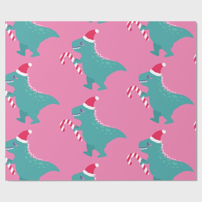 Papel De Presente flocos de neve feios de dinossauro trex de natal (Aberto)