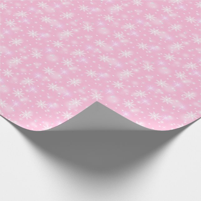 Papel De Presente Flocos de neve Feriado de inverno Rosa (Ponta)