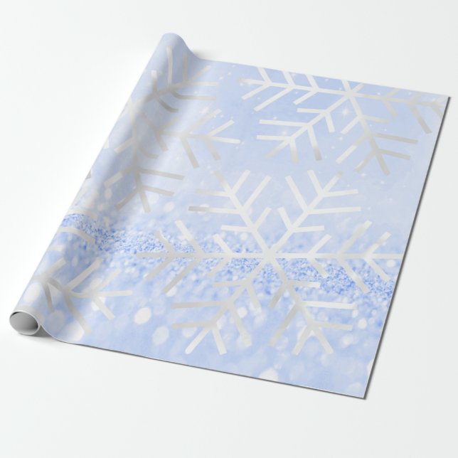Papel De Presente Flocos de neve Feriado Natal Folha Azul Folha (Desenrolado)