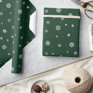 Papel De Presente Flocos de Neve Feriado Verde