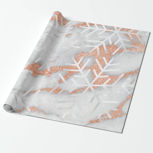 Papel De Presente Flocos de neve Feriados de Natal Cinza de Mármore  (Desenrolado)