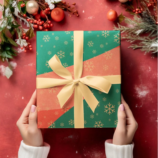 Papel De Presente Flocos de neve festivos em papel de enrolamento ve (Criador carregado)
