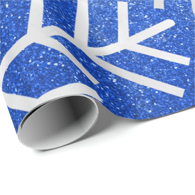 Papel De Presente Flocos de neve Fresca Natal Feliz Azul Glitter (Ponta do rolo)