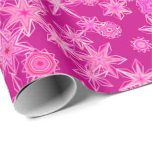 Papel De Presente Flocos de neve geométricos modernos, cor-de-rosa