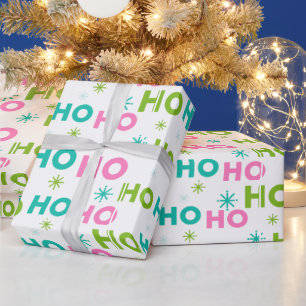 Papel De Presente Flocos de Neve Ho Ho Ho Pastel Natal Moderno