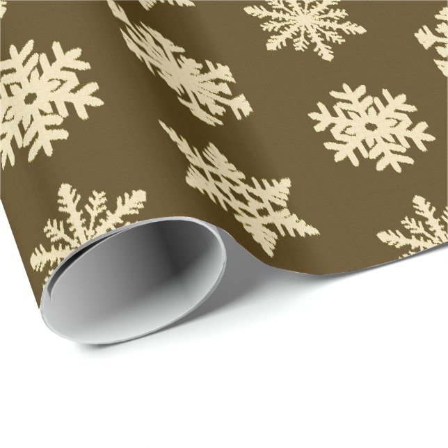 Papel De Presente Flocos de Neve Ikat - Bege e Marrom Chocolate (Ponta do rolo)