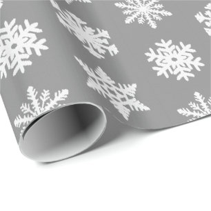 Papel De Presente Flocos de neve Ikat - Cinzas de carvão e branco