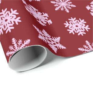 Papel De Presente Flocos de neve Ikat - Vinho Borgonha e Rosa