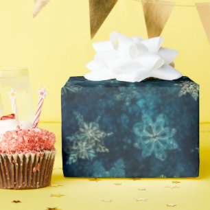 Papel De Presente Flocos de Neve Mágicos Azuis de Inverno